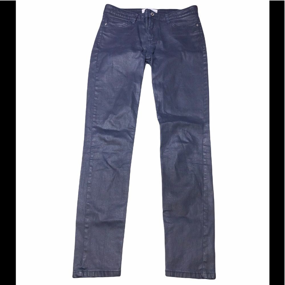 MANGO Belle Blue Waxed Jeans Womens Low Rise Straight Leg Jeans Size 4
